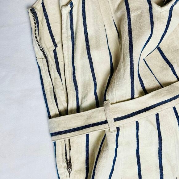 Madewell Y2K Wide Leg Jumpsuit S Vintage Pinstripe Linen Blend Belted - Picture 8 of 12